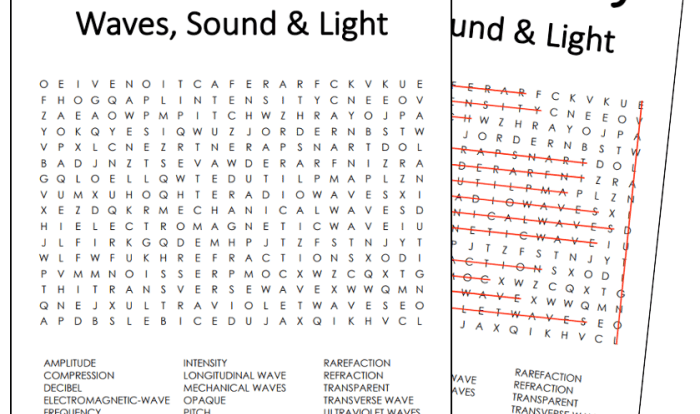 Sound and light waves word search answer key