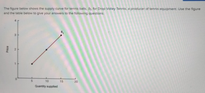 The figure below shows the supply curve for tennis balls